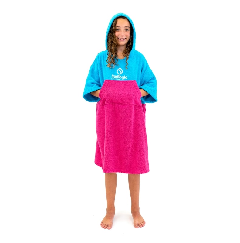 Surf Logic Towel Poncho Junior cyan/pink neon